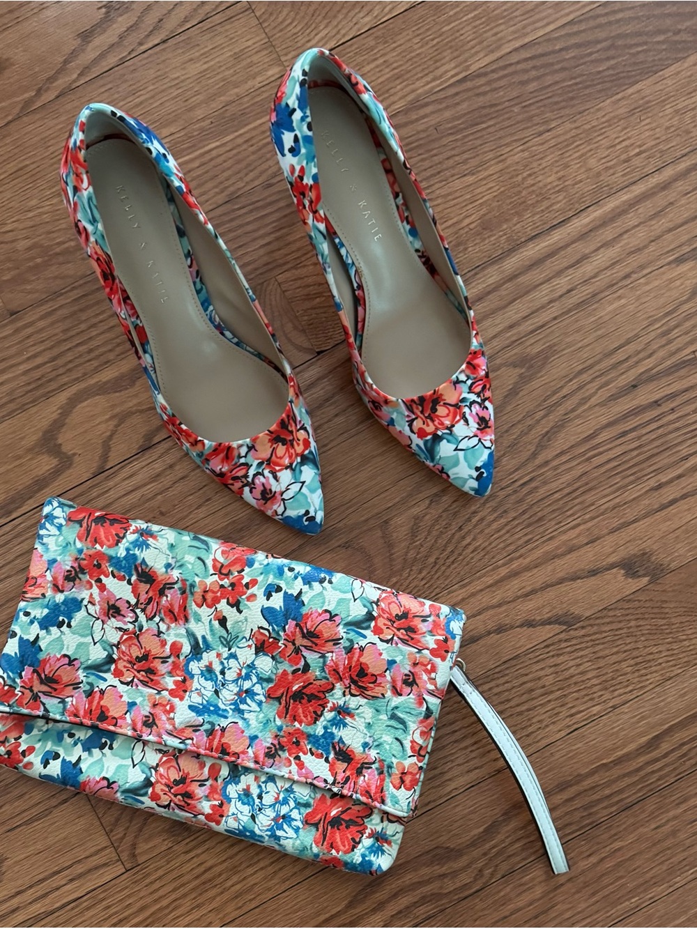 Kelly & Katie Floral Pointed-Toe Pumps in Coral, Teal & Blue